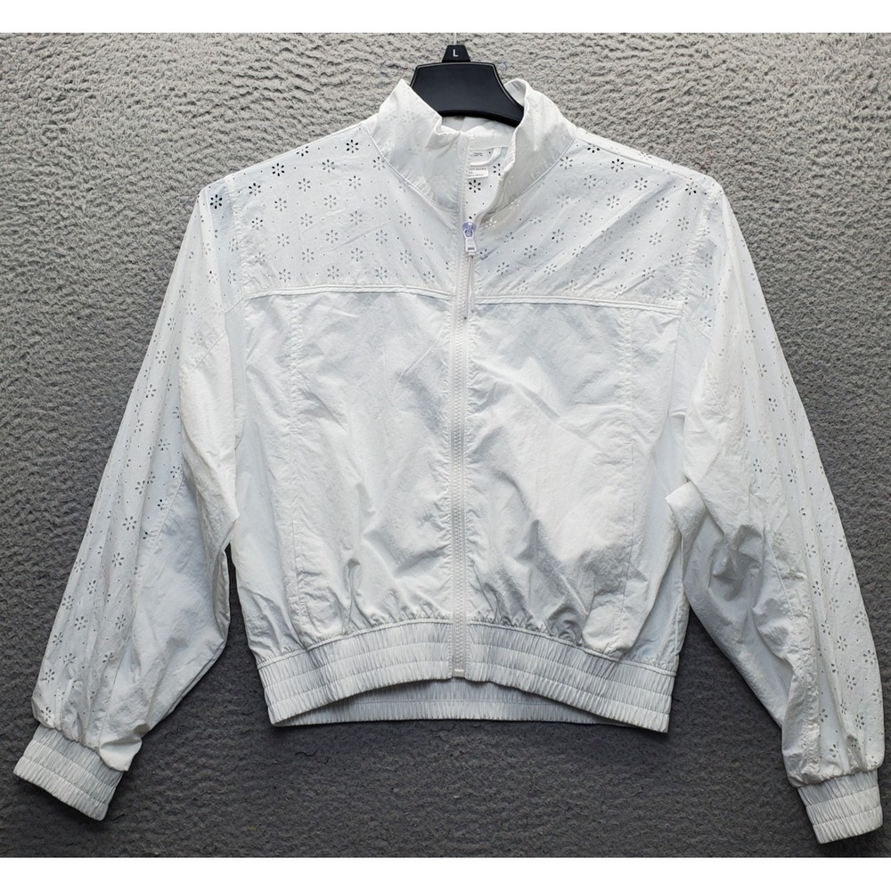 Gilly Hicks Jacket Womens XXS White Eyelet Lace Trim Ribbed Hem & Cuff Full Zip